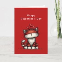 Cat with Red Love Hearts Cute Fun Valentine's Day Feiertagskarte