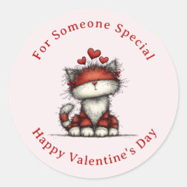 Cat with Red Love Hearts Cute Fun Valentine's Day Runder Aufkleber