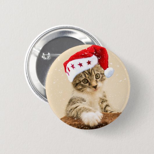 Cat with santa cap button (Vorne & Hinten)