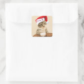 Cat with santa cap quadratischer aufkleber (Tasche)
