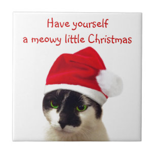 Cat with Santa’s Hat Fliese