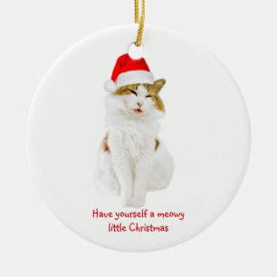 Cat with Santa’s Hat Keramik Ornament