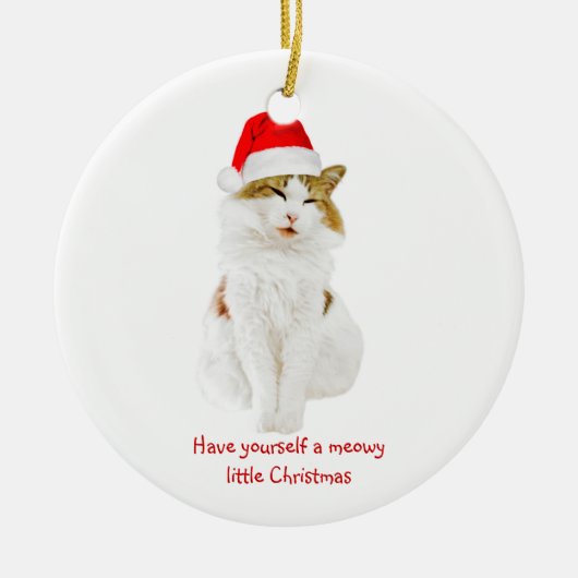 Cat with Santa’s Hat Keramik Ornament (Vorne)