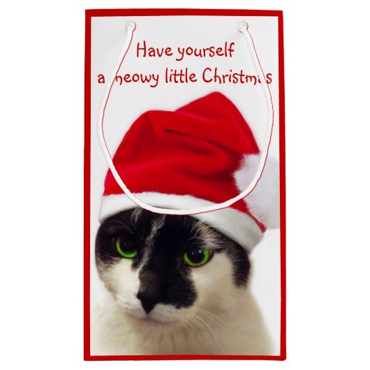 Cat with Santa’s Hat Kleine Geschenktüte (Rückseite)