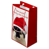 Cat with Santa’s Hat Kleine Geschenktüte (Rückseite Schrägansicht)