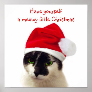 Cat with Santa’s Hat Poster