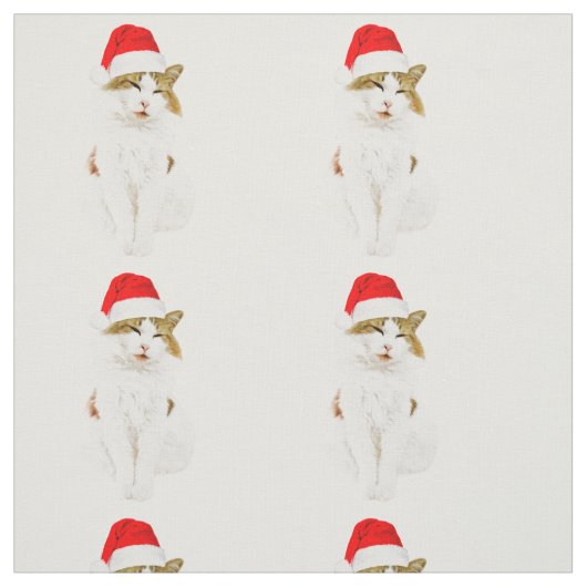 Cat with Santa’s Hat Stoff (Muster)
