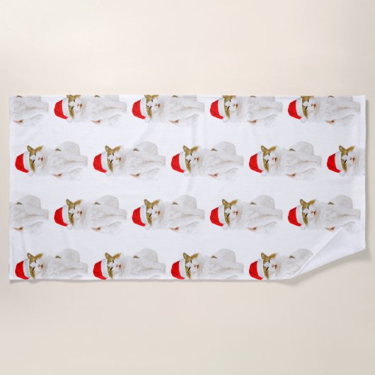 Cat with Santa’s Hat Strandtuch (Vorderseite)