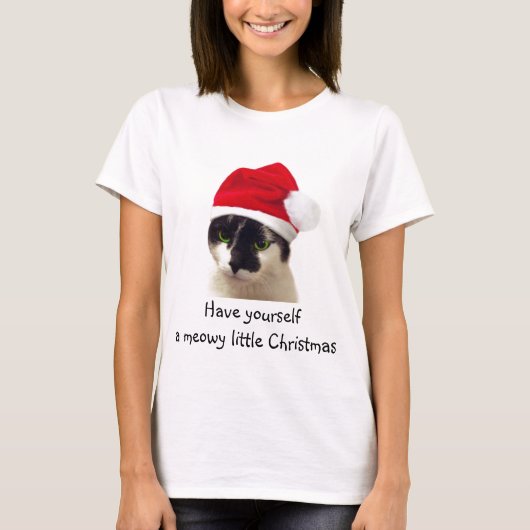 Cat with Santa’s Hat T-Shirt (Vorderseite)