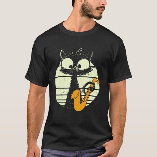 Cat With Saxophone Playing Cat Cute Jazz Cat T-Shirt (Vorderseite)