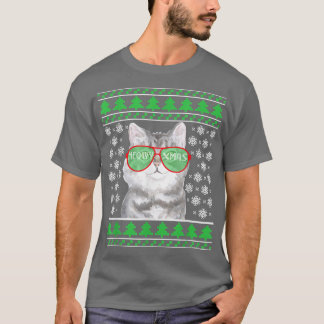 Cat with Sunglasses Meowy Ugly Christmas Sweater T-Shirt