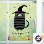 Cat with witch hat Have a purr-fect Halloween cute Fensteraufkleber (Zuhause)