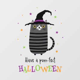 Cat with witch hat Have a purr-fect Halloween cute Fensteraufkleber