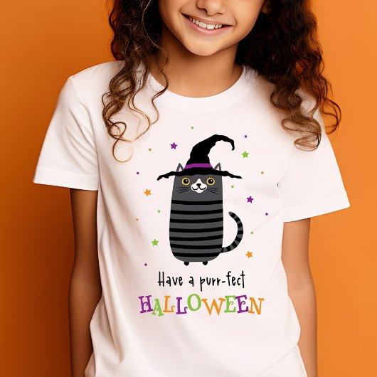 Cat with witch hat Have a purr-fect Halloween cute T-Shirt