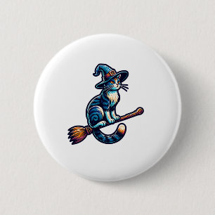 Cat Wizard Halloween Hexe Mystical Cat Lovers Hal Button