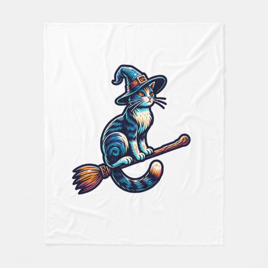 Cat Wizard Halloween Hexe Mystical Cat Lovers Hal Fleecedecke (Vorderseite)
