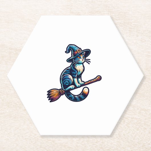 Cat Wizard Halloween Hexe Mystical Cat Lovers Hal Untersetzer (Vorderseite)
