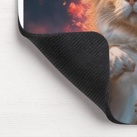 Cat Wizard With Magic Staff Amidst Flames Mousepad (Ecke)