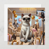 Cat Working Woman Party Einladung (Vorne/Hinten)