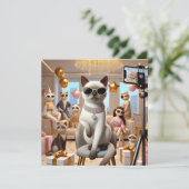 Cat Working Woman Party Einladung (Stehend Vorderseite)