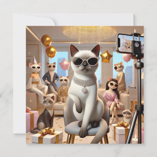 Cat Working Woman Party Einladung (Vorderseite)