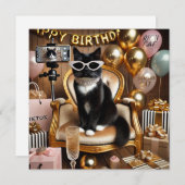 Cat Working Woman Party Einladung (Vorne/Hinten)