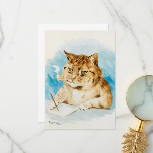 Cat Writing by Louis Wain Dankeskarte (Vorderseite/Rückseite Beispiel)