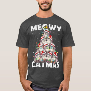 Cat Xmas Lights Santa Meowy Catmas Weihnachten Wei T-Shirt