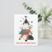 Cat Xmas Tree Whimsical & Funny Meowy Weihnachten Postkarte (Stehend Vorderseite)