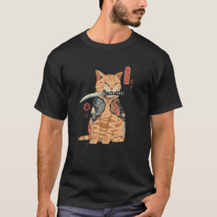 Cat Yakuza Cat Samurai Cat Tattoo Style Japan Anim T-Shirt