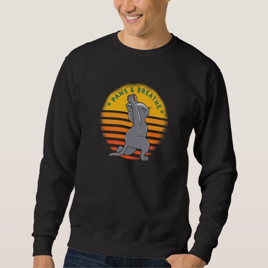 Cat Yoga Paws & Breathe Retro Sun Cute Saying Medi Sweatshirt (Vorderseite)