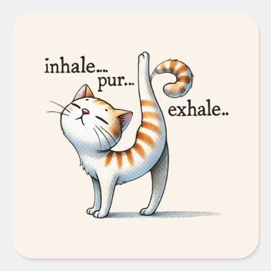 Cat Yoga Pose - Inhalieren - Pur - Exhale Quadratischer Aufkleber (Vorderseite)