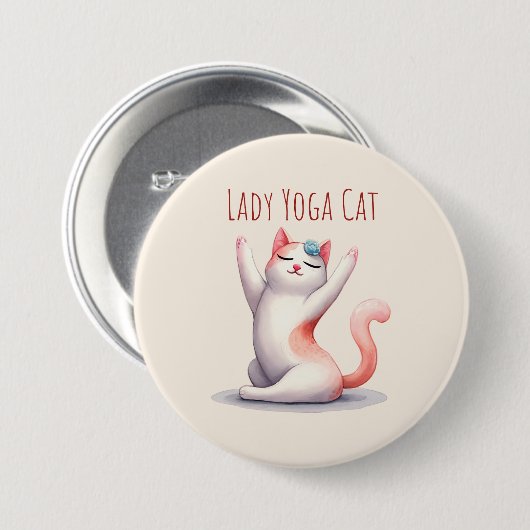 Cat Yoga Pose - Lady Yoga Cat Button (Vorne & Hinten)