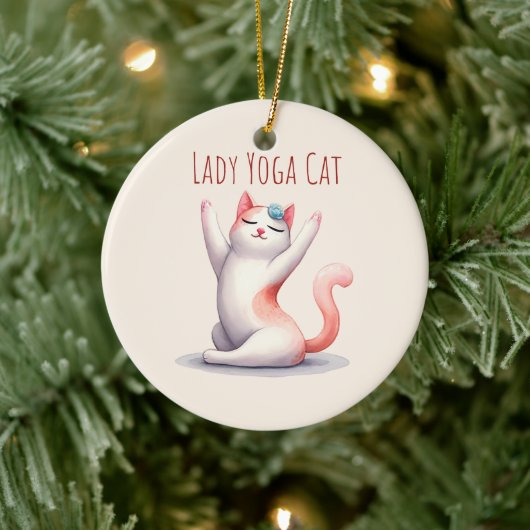 Cat Yoga Pose - Lady Yoga Cat Keramik Ornament (Baum)