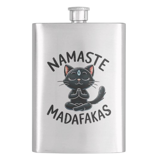 Cat Yoga Pose - Namaste Madafakas Flachmann (Vorderseite)