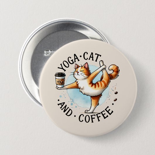 Cat Yoga Pose - Yoga Cat and Coffee Button (Vorne & Hinten)