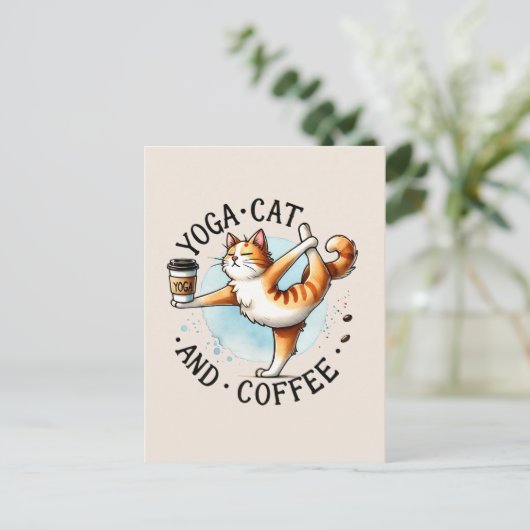 Cat Yoga Pose - Yoga Cat and Coffee Postkarte (Stehend Vorderseite)
