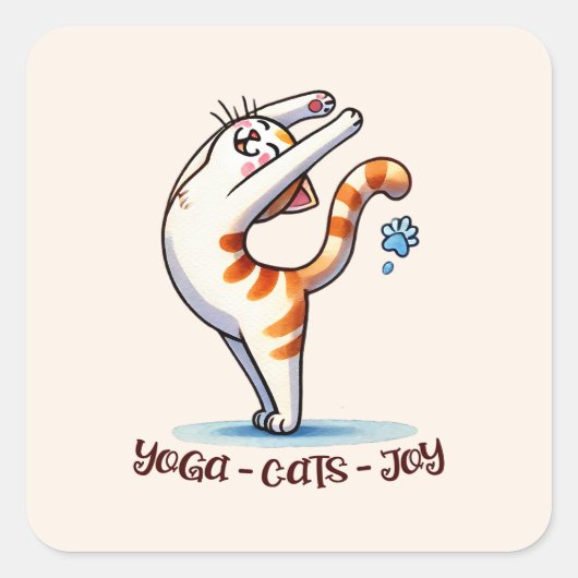 Cat Yoga Pose - Yoga - Katzen - Joy Quadratischer Aufkleber (Vorderseite)