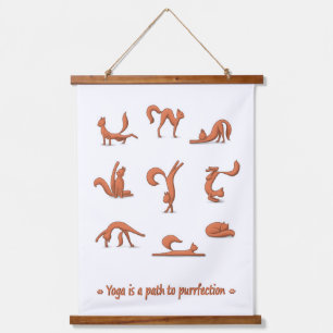 Cat Yoga Wandteppich Mit Holzrahmen