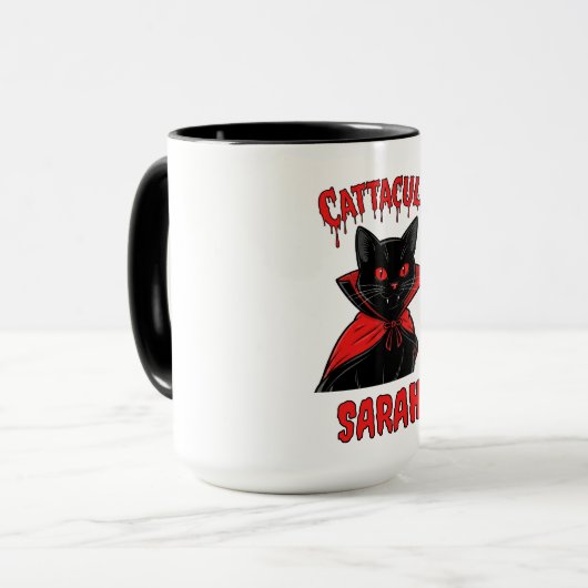 Catacula Black Vampire Cat Halloween Tri-Blend Shi Tasse (Vorderseite Links)