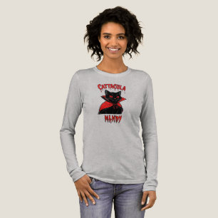 Catacula Black Vampire Cat Halloween Tri-Blend Shirt