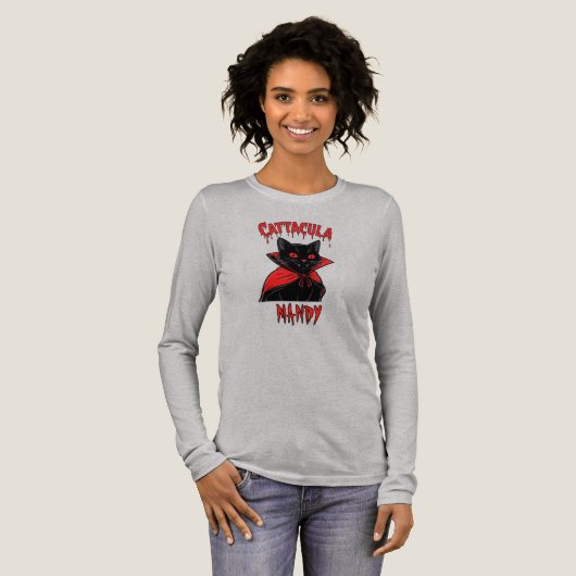 Catacula Black Vampire Cat Halloween Tri-Blend Shirt (Volle Vorderseite)