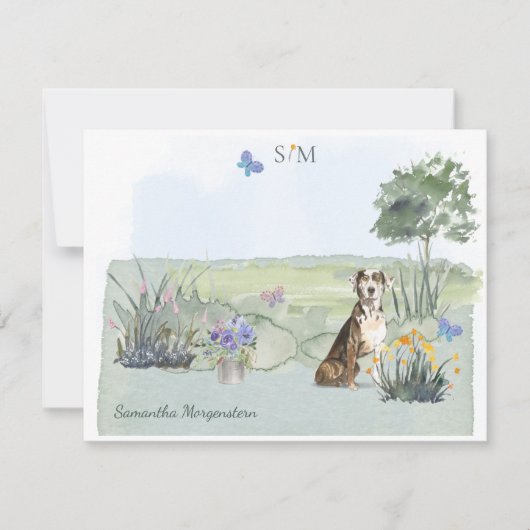 Catahoula Hound Hund Butterfly Monogramm und Name Mitteilungskarte (Vorderseite)