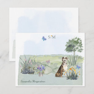 Catahoula Hound Hund Butterfly Monogramm und Name Mitteilungskarte