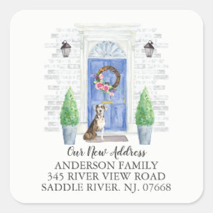 Catahoula Leopard Blue Door New Address Label Quadratischer Aufkleber