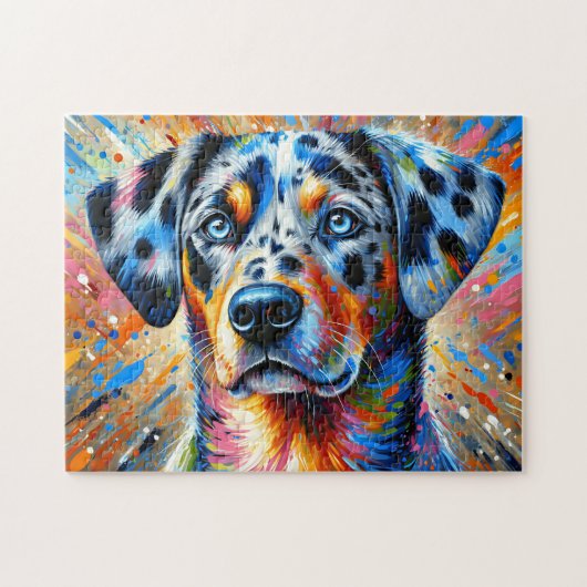 Catahoula Leopard Dog Portrait Akryllische Kunstdr Puzzle (Horizontal)