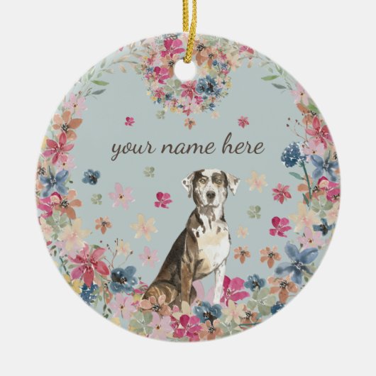Catahoula Leopard Dog Puppy flower print Keramik Ornament (Vorne)