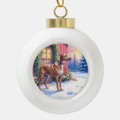 Catahoula Leopard Dog Rustic Barn Christmas Art Keramik Kugel-Ornament (Vorderseite)