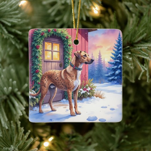Catahoula Leopard Dog Rustic Barn Christmas Art Keramikornament (Baum)
