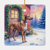 Catahoula Leopard Dog Rustic Barn Christmas Art Keramikornament (Rückseite)